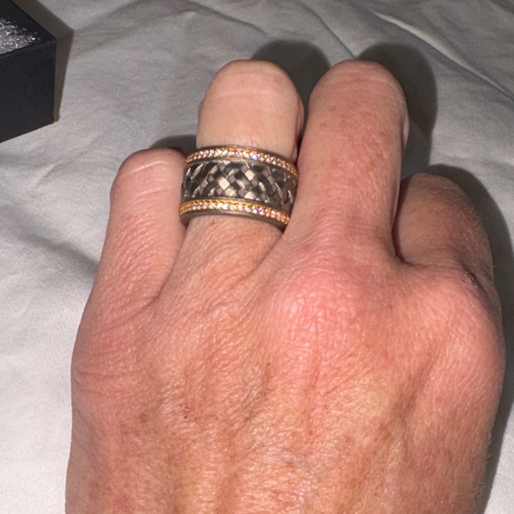 Wide Braided Metal Band Ring with Pave Accent Freida Rothman